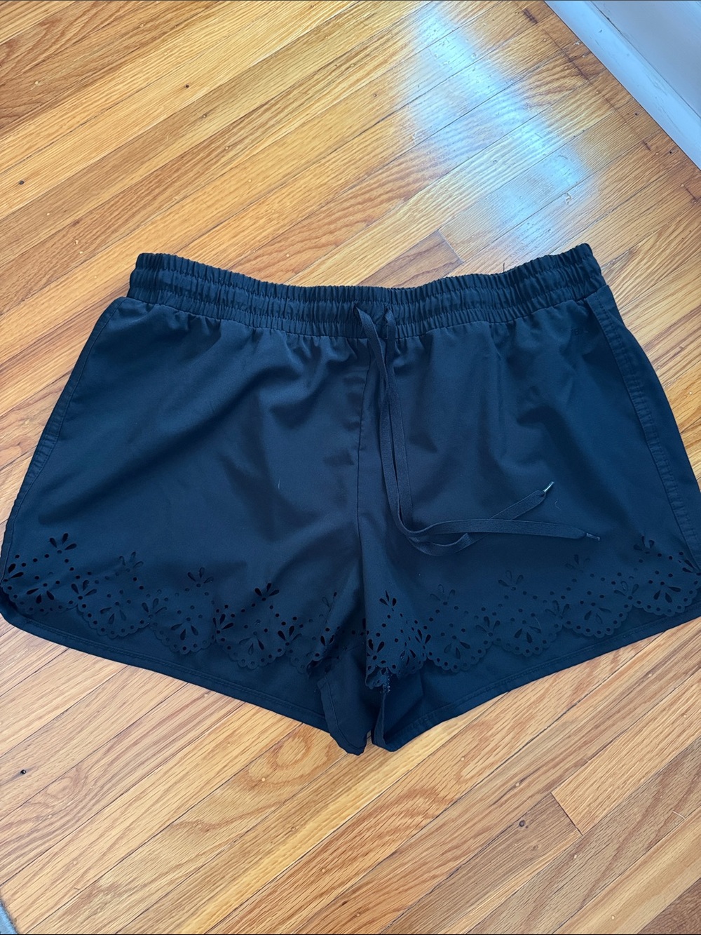 RBX Black Elastic-Waist Eyelet Trim Shorts